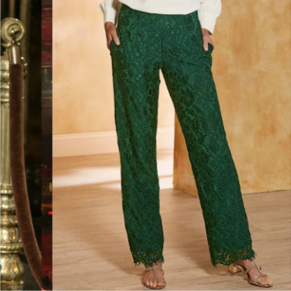 Soft Surroundings Luxette Pants Lace Evergreen Holiday Size 3X